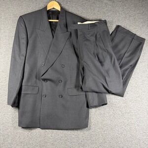 Britches of Georgetowne Men Double Breasted Suit Gray 100% Wool Biella 44R 36X30